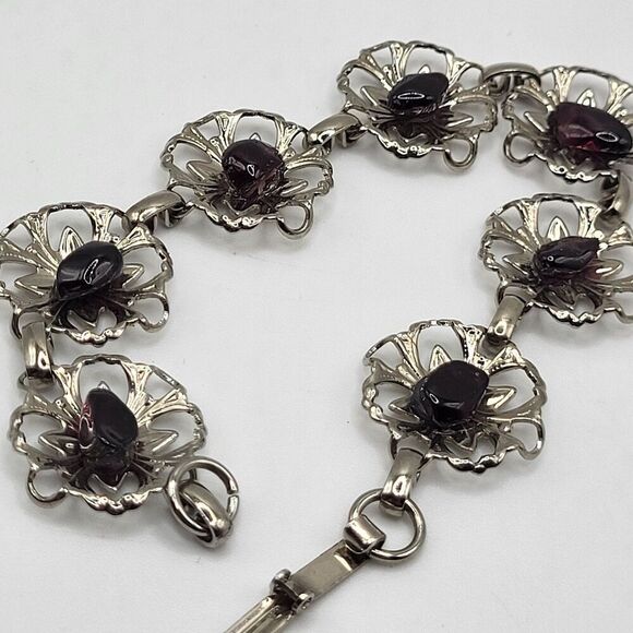 Raw Garnet And Stelring Silver Western Style Bracelet 7.5in - Picture 5 of 7